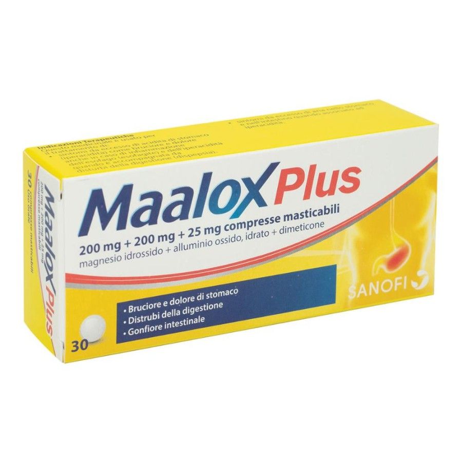 Farmahope | Maalox plus 200 mg 200 mg 25 mg chewable tablets 30 tablets  Online pharmacy